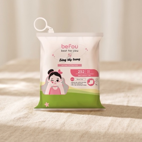 [HÀNG CÔNG TY] Bông Tẩy Trang Cotton Befou Vuông Size To 120 Miếng, 252 Miếng Vuông, 150 Miếng Tròn